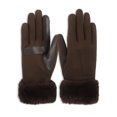 thumbnail image 2 of Isotoner Women's Ultraplush Spandex Gloves with Faux Fur Cuff, Brown, S/M, 2 of 6