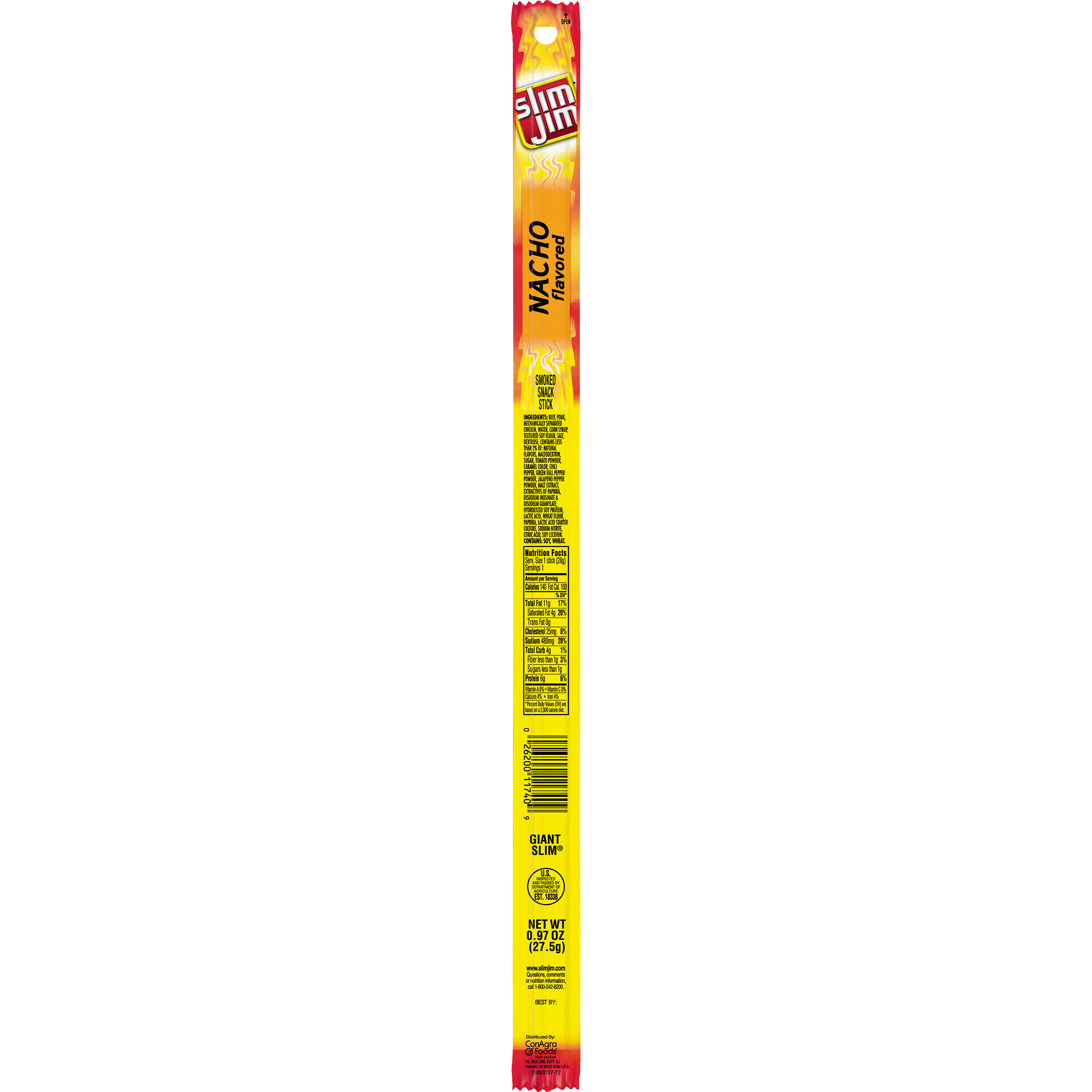 Slim Jim Giant Smoked Meat Stick, Nacho Flavor, .97 Oz.
