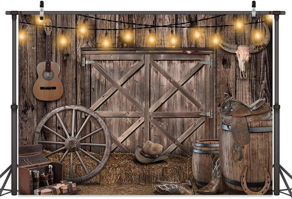 12 x 10 ft Rustic Wood Backdrop, Wood Barn Door Backdrop Brown Wooden Photography Background DecoratioWestern Cowboy Photography Background Birthday Party Baby Shower Party Decor Banner