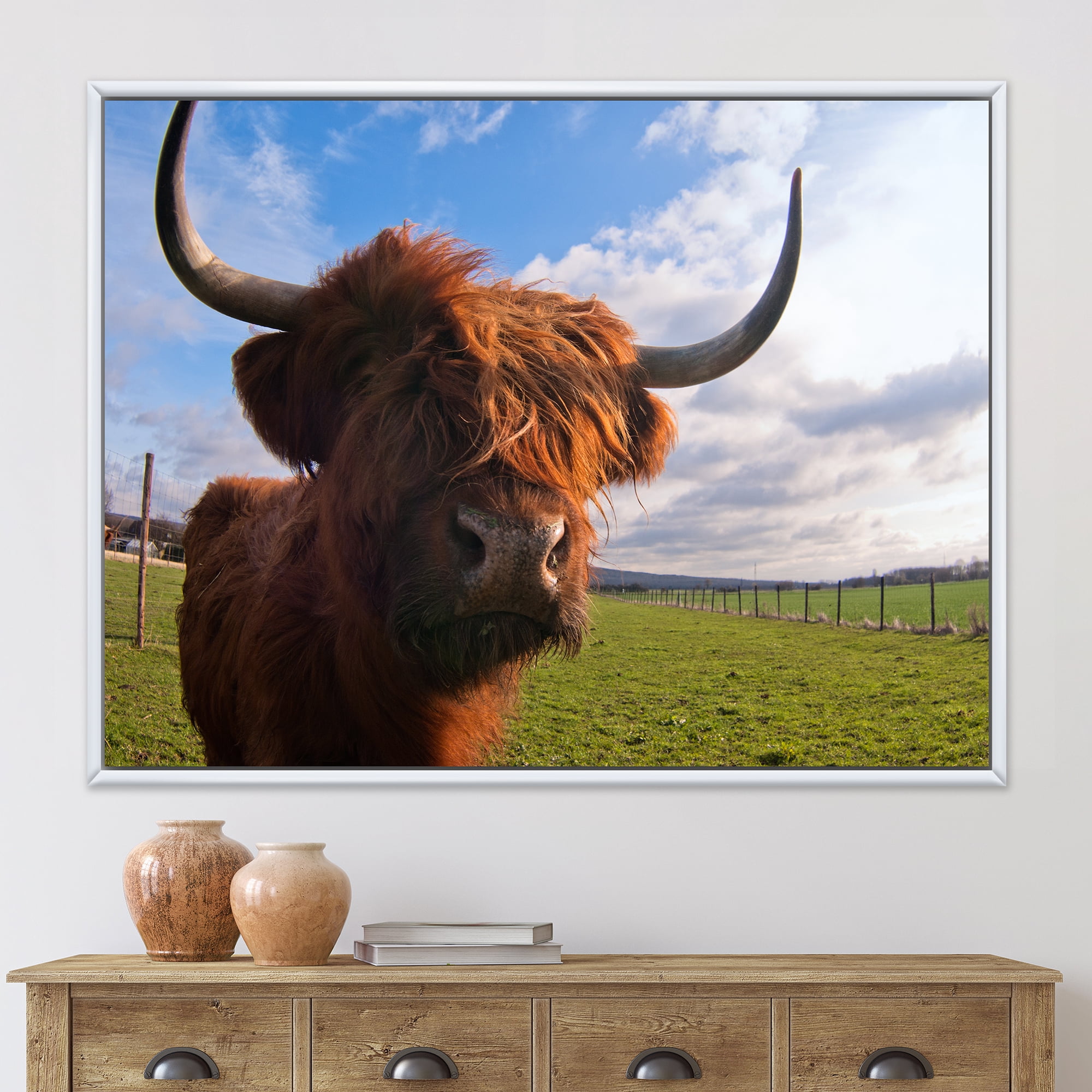Designart 'Close Up Portrait Of A Yak' Farmhouse Framed Canvas Wall Art Print
