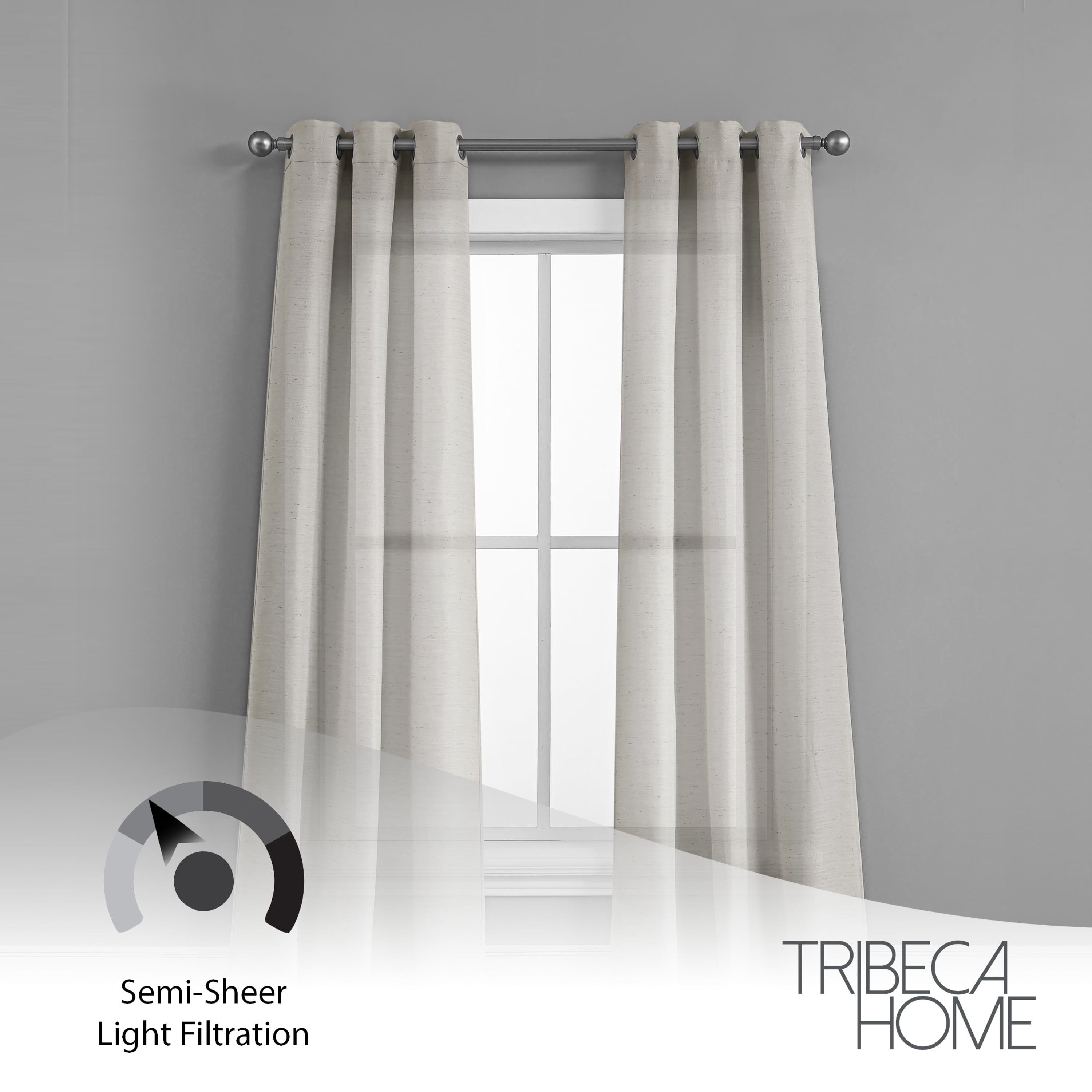 TRIBECCA home Raw Faux Silk Grommet 38 in. x 84 in. Curtain Panel Pair, Light Grey