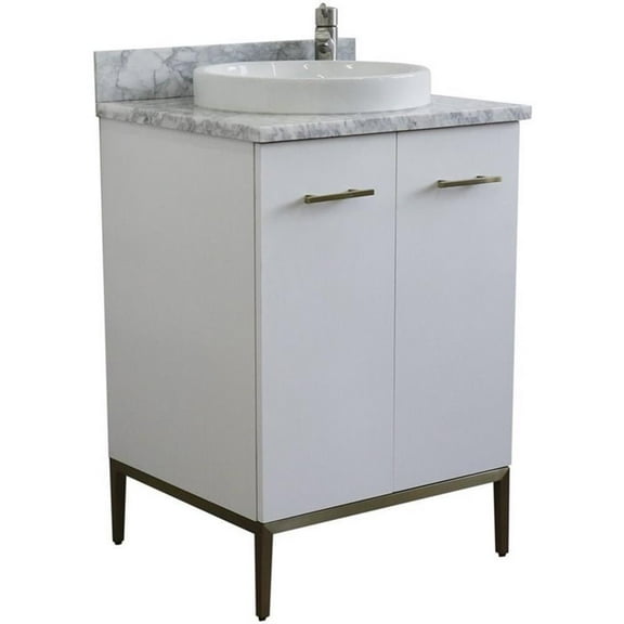 Tivoli 25" Single Round Sink Solid Wood Vanity in White/White Carrara