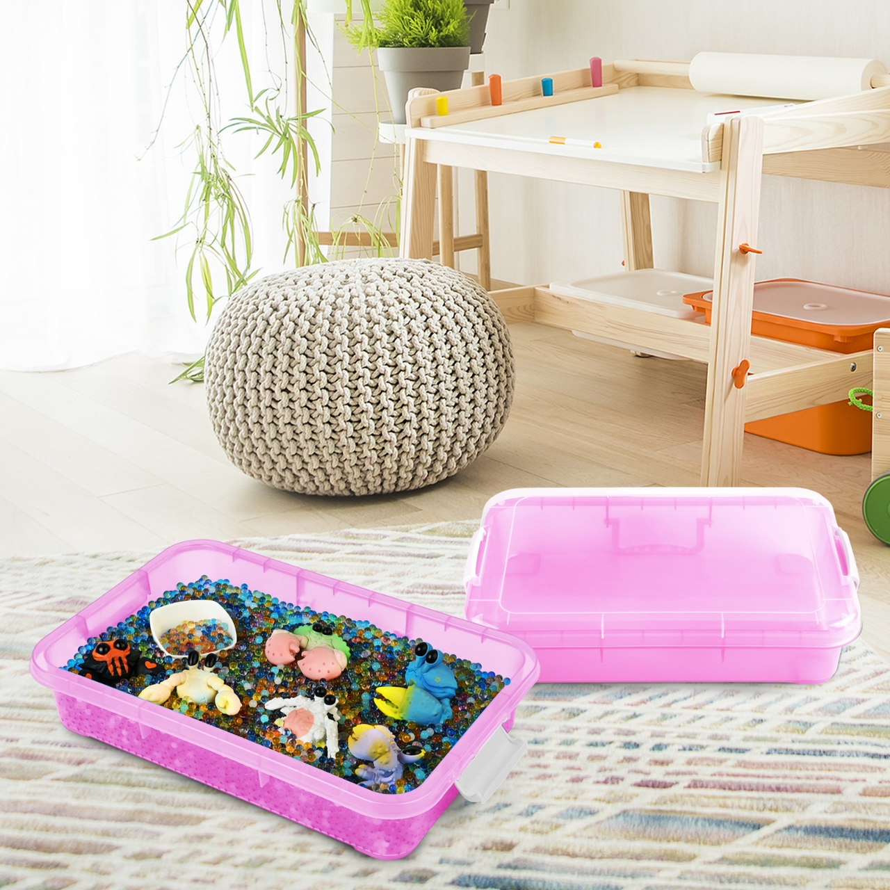 Rectangular Plastic Sand Box Tray With Lid Suzile 6 Pcs Portable Sand Small Colorful Sensory Bin ...