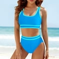 thumbnail image 6 of Hontri Bikinis Set Women's Two Swimsuit High Waisted Contrasting Colors Bikini Sets Double Shoulder Bathing Suits for 2024 Blue S, 6 of 7