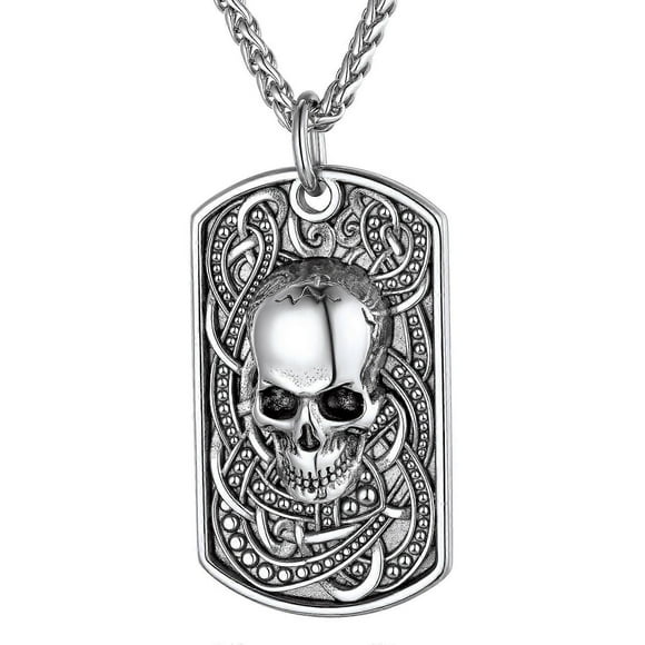 Skull Necklace for Men Retro Gothic Punk Jewelry DogTag Biker Necklace Stainless Steel Dog Tag Pendant Necklace CP927