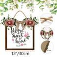 thumbnail image 2 of Eveokoki Home Sweet Home Wreaths Decor Sign Front Door, Round Wood Hanging Sign with Ribbon Bow and Artificial Green Leaves, Farmhouse Porch Decorations for Home 12", 2 of 5
