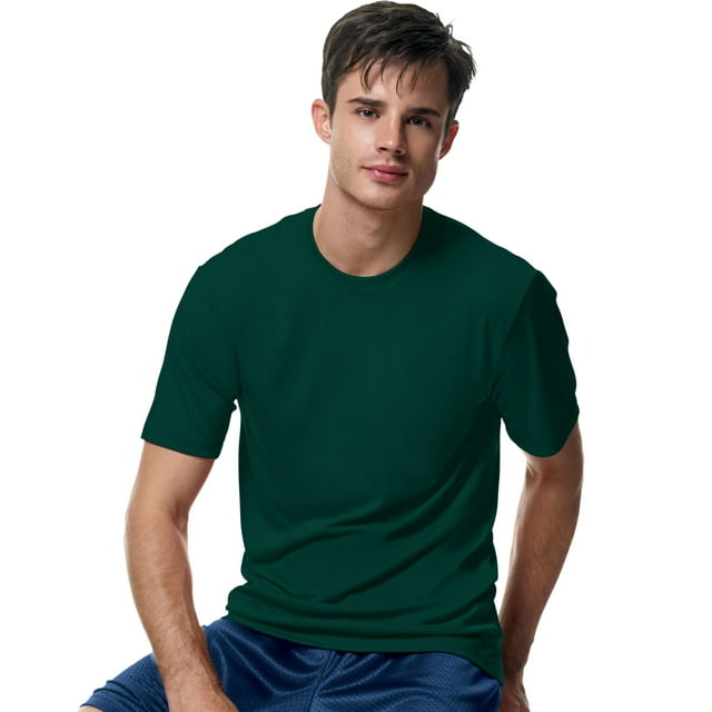 Hanes Cool DRI T-Shirt Sans Étiquette pour Homme, P, Vert Forêt Profond