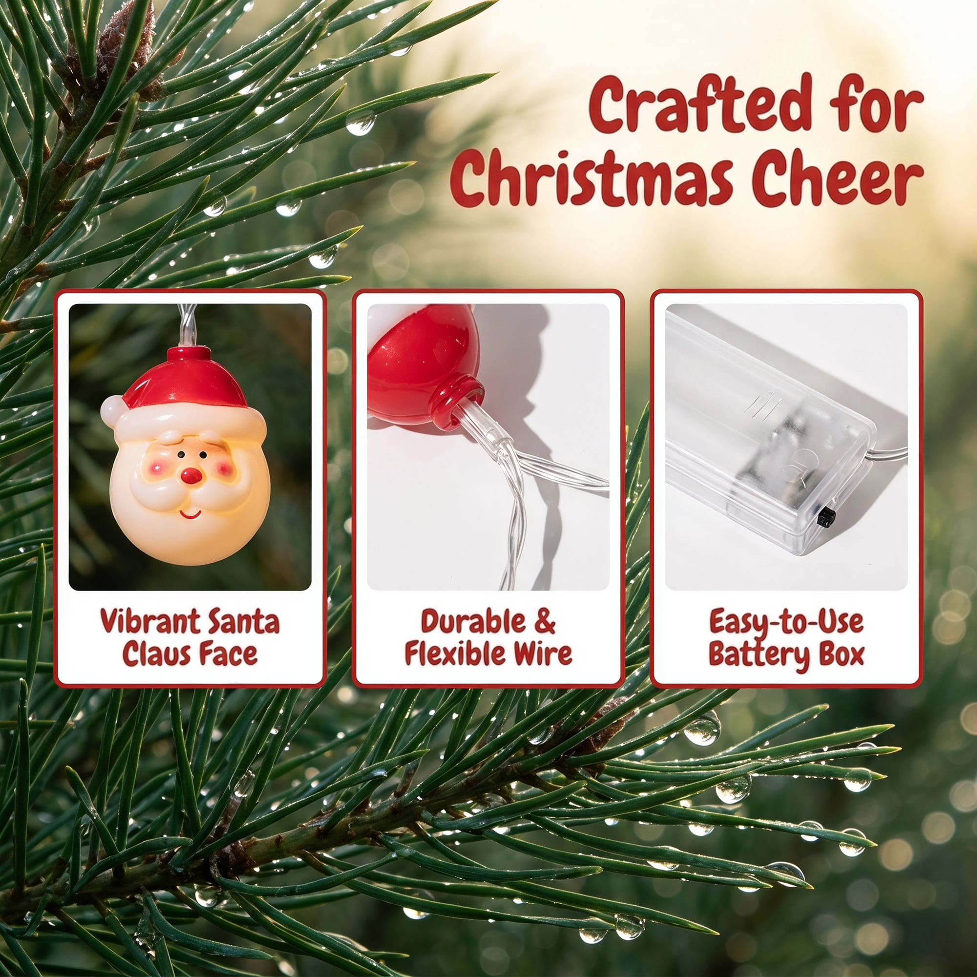 Unique Bargains Fairy Garlands Yuletide Noel Lamps 9.8 ft Red Hat Man Battery Operated