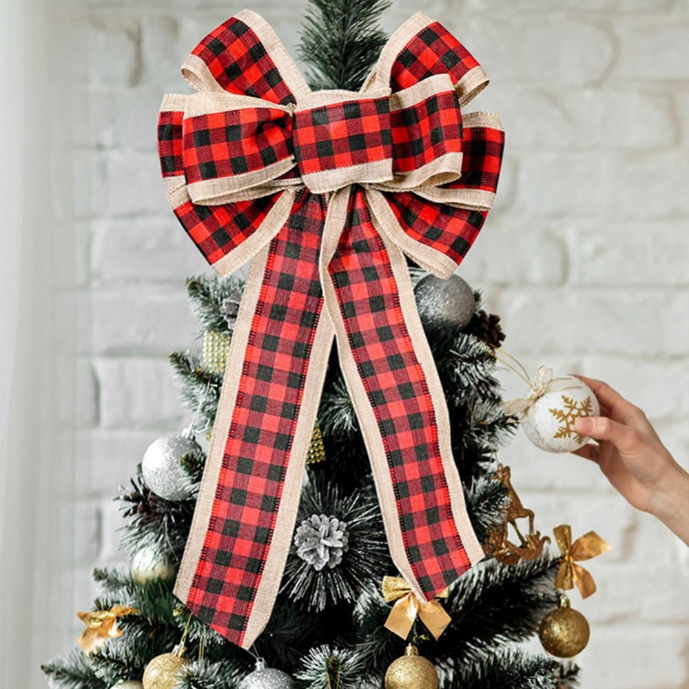 4 Pieces Christmas Wreaths Bows Christmas Tree Topper Bows Tree Ornaments Bow Christmas Party Decorations for Christmas Tree Red Green Garland Indoor and Outdoor Decorations
