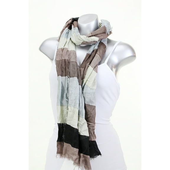 Cejon Taupe Striped Frayed Woven Scarf