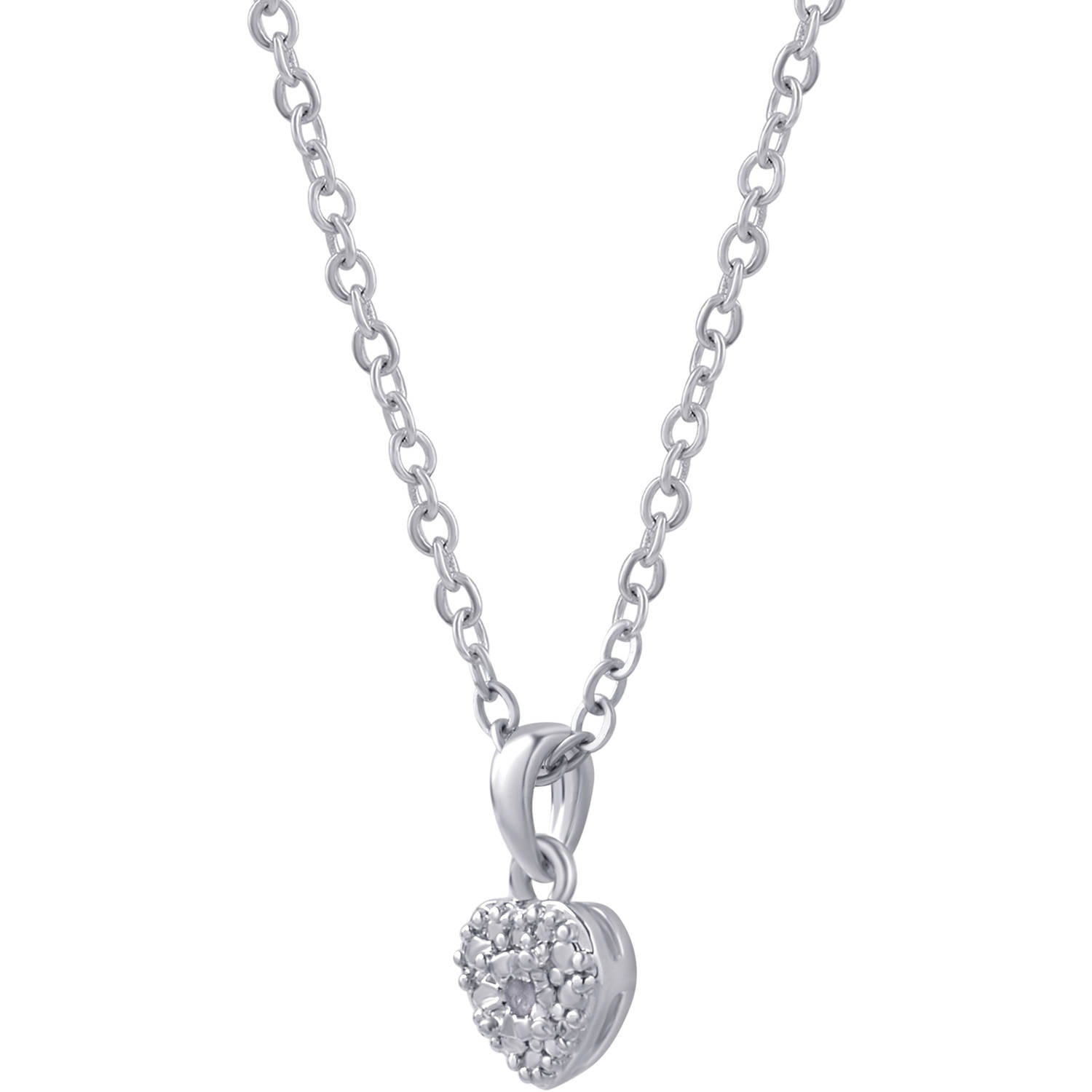 Diamond Accent Silver-Tone Heart-Shape Pendant, 18" Chain