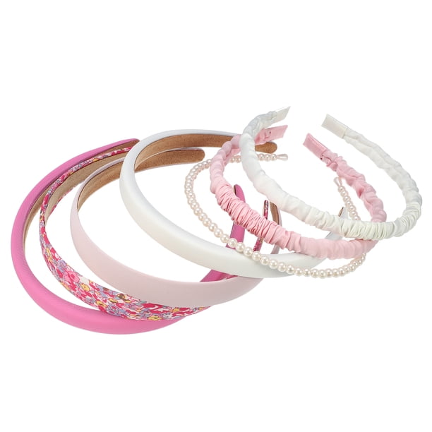 Juego de 7 diademas de moda, diademas de diferentes diseños, diademas plisadas, diademas de color sólido, accesorios para el cabello de perlas sintéticas para fiesta de niña colorida