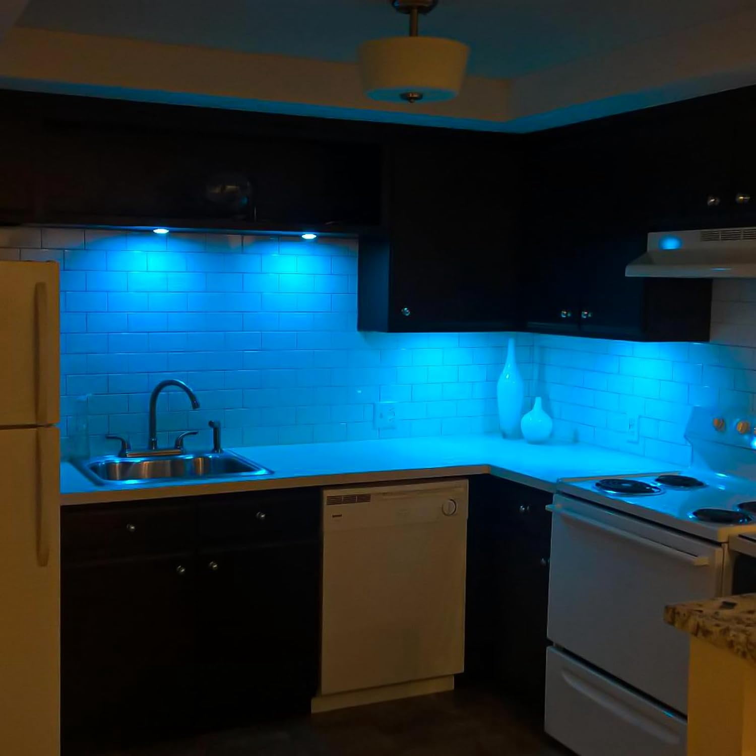 Wired LED Puck Lights - 8 Pack Multicolor RGBW Under Cabinet Lighting with Remote Control, Dimmable Display Case Lights for Cabinets, Counters, Shelves, and Showcases