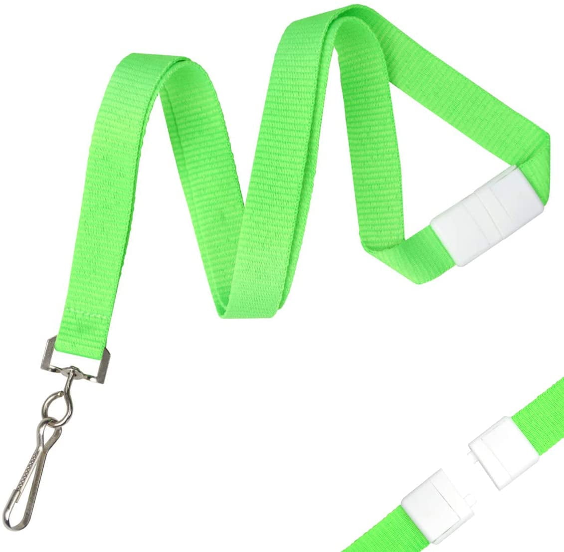 Bulk 100 Pack Bright Wide Neon Green Lanyards For Name Badges With 