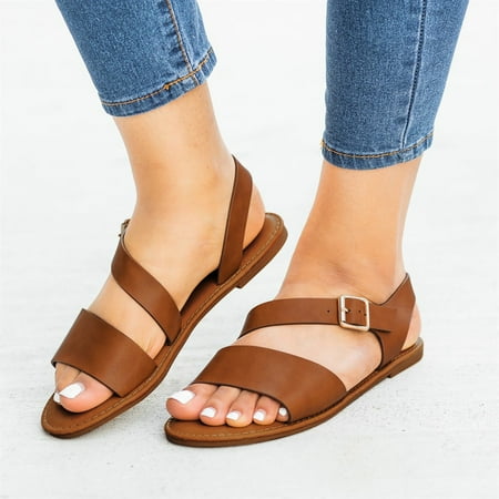 

Christmas Fashion Women Summer Buckle Strap Comfortable Flat Shoes Beach Peep Toe Breathable Sandals