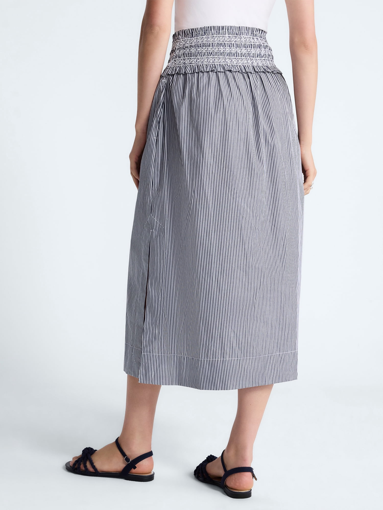 Free Assembly Women's and Women's Plus Striped Cotton Maxi Skirt with Smocked Waist, Sizes XS-4X