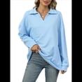 thumbnail image 3 of de Larga con Cuello en V para Mujer, Sudaderas Ligeras, Ropa de Moda de Otoño 2025. Azul L, 3 of 10