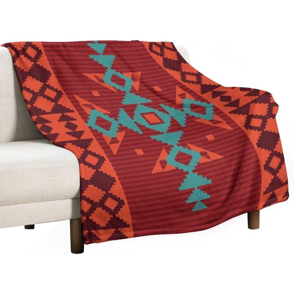 Aztec Throw Blanket, Red Native Southwestern Boho Blanket for Couch Bed Chair Outdoor Travel 50"x60"