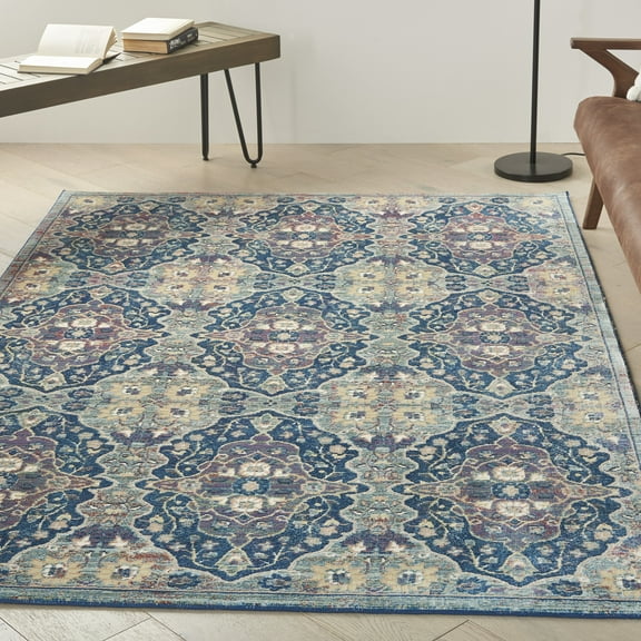 Nourison Global Vintage Geometric Navy Multicolor 5'3" x 7'6" Area Rug, (5' x 8')