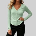 thumbnail image 4 of LEKWK Sun Protection Clothing Women Long Sleeve V Neck Button Down Cardigans Lightweight Breathable Slim Fit Solid Tops Summer Fashion Casual Daily Outfits, 4 of 7
