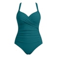 thumbnail image 4 of Women's Two Pieces Plus Size Tankini Set Tummy Control Elastic Waist Straps Bathing Suits Summer Fall Casual Seaside Beach Plus Size Swimsuit,Green,6XL, 4 of 8