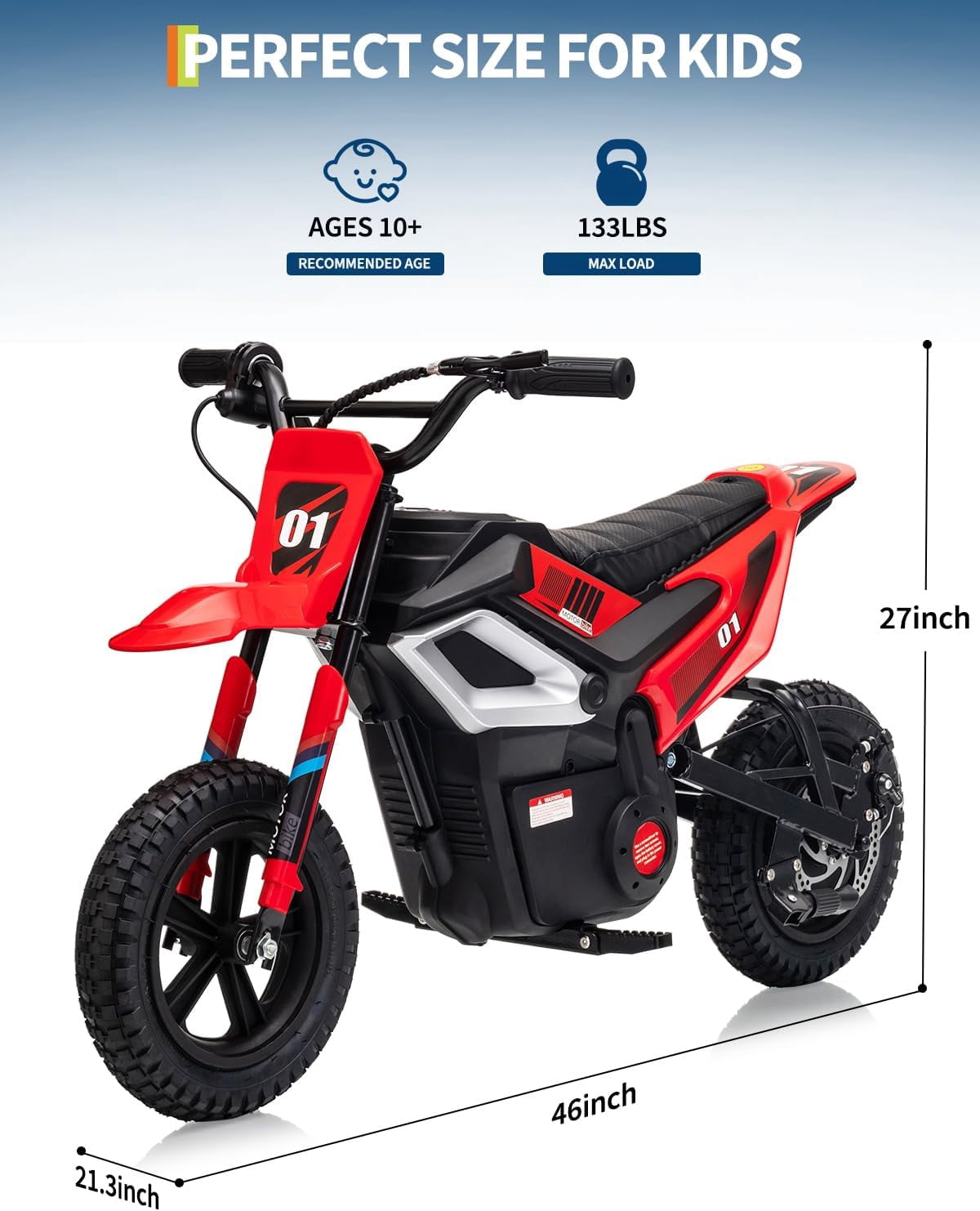 Rugerasy 24V Electric Dirt Bike,Ride on Motorcycle with Rear Wheel Suspension,12 Miles Range,Twist Grip Throttle,Rubber Tire,Birthday & Xmas Gifts,Red