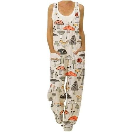 

Jsezml Plus Size Overalls for Women Scoop Neck Sleeveless Rompers Cute Animals Printed Button Up Jumpsuits with Pockets