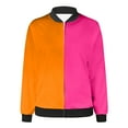 thumbnail image 4 of Bomber Jacket Coats for Women Color Block Zip Up Long Sleeve Stand Collar Windbreaker Fall Fashion Work Outerwear with Pockets, 4 of 5