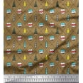 thumbnail image 1 of Soimoi Brown Poly Georgette Fabric Dot,Baubles & Tree Christmas Printed Craft Fabric by the Yard 52 Inch Wide, 1 of 3