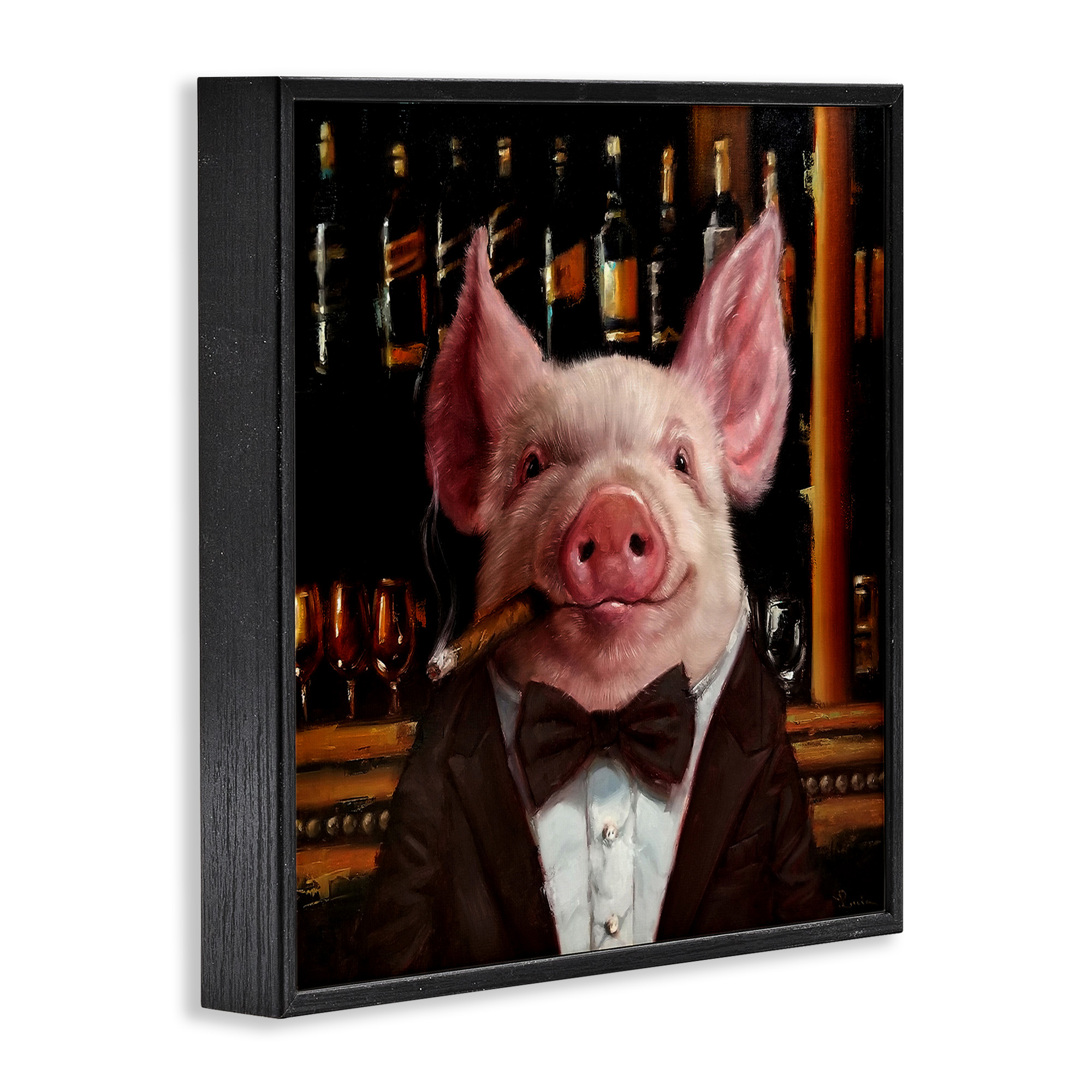 Stupell Industries Classy Pig at Cigar Bar Animals & Insects Painting Black Framed Art Print Wall Art, 24 x 24