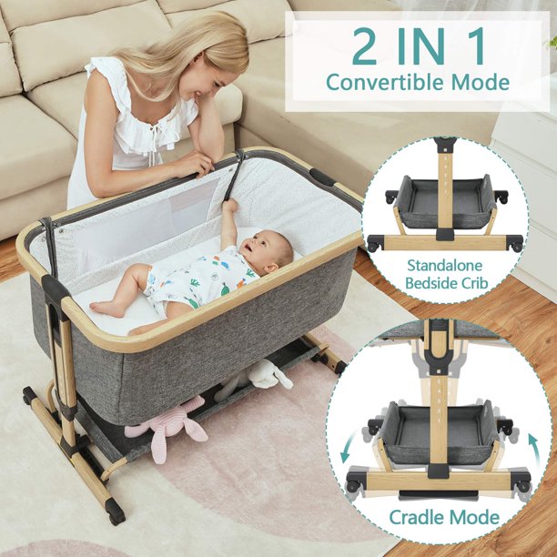 2 In 1 Baby Bassinet Amke Bedside Crib With Height Adjustment Portable Moveable Bedside Sleeper With Lockable Wheels Walmart Com Walmart Com