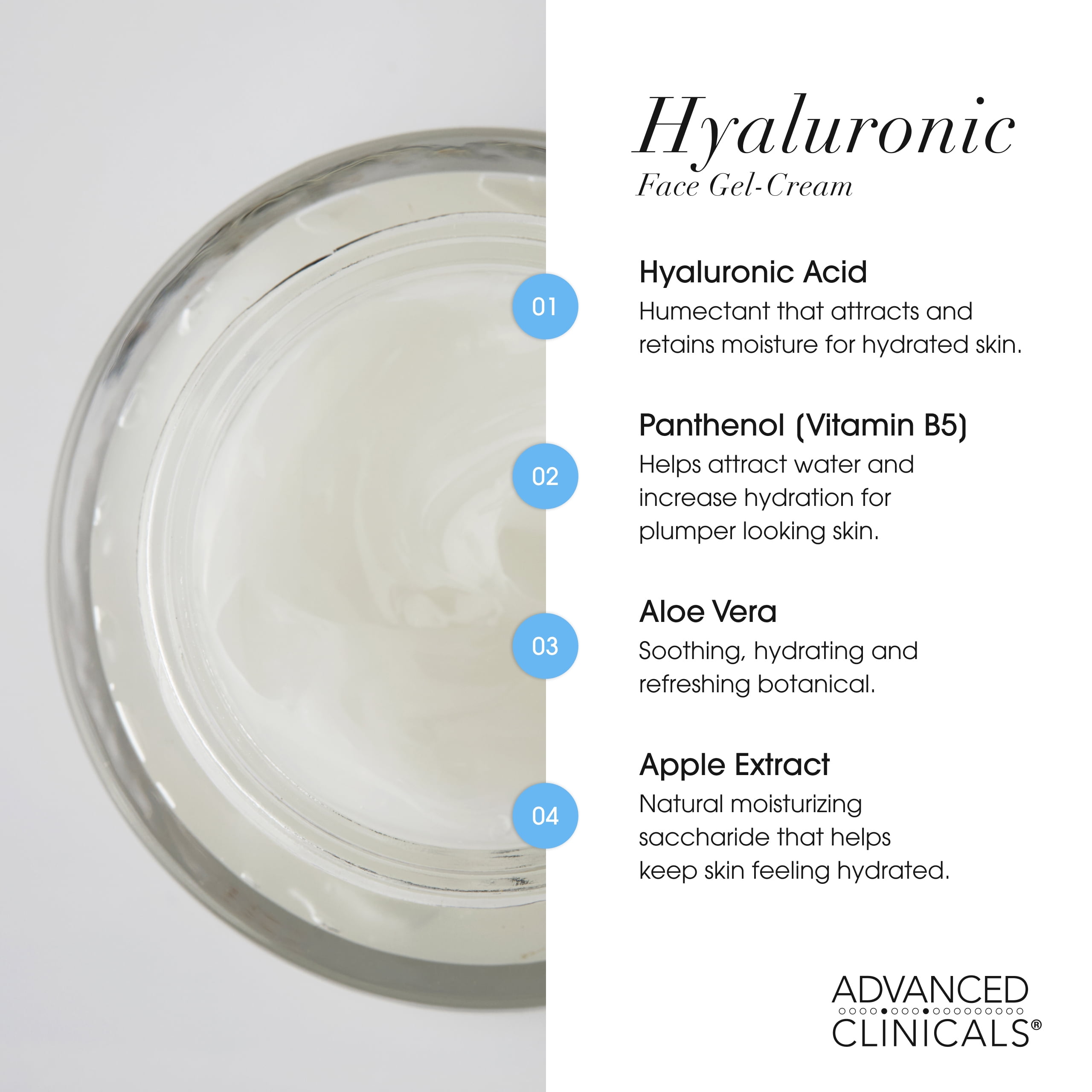 Advanced Clinicals Hydrating Hyaluronic Acid Face Gel Cream & Body Lotion Bundle Set of Two