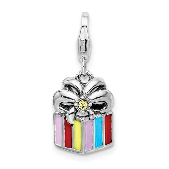 925 Sterling Silver RH Yellow Swarovski Enameled Present With Lobster Clasp Charm Pendant; for Adults and Teens; for Women and Men