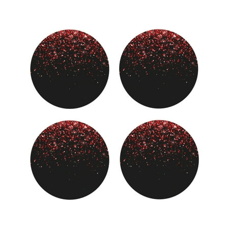 

Leather Coasters Set of 4 - Red Glitter1 Lightweight Non-Slip Drink Coasters for Desk Anti-Scalding Desk Cup Coasters for Office Table Decor Round Shape