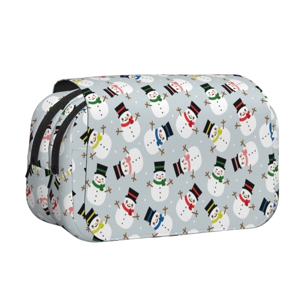 Disketp Colorful Hat Snowman Estuche de Lápices de Doble Capa con Tapa Abatible y Cremallera, Organizador Escolar para Adolescentes y Adultos