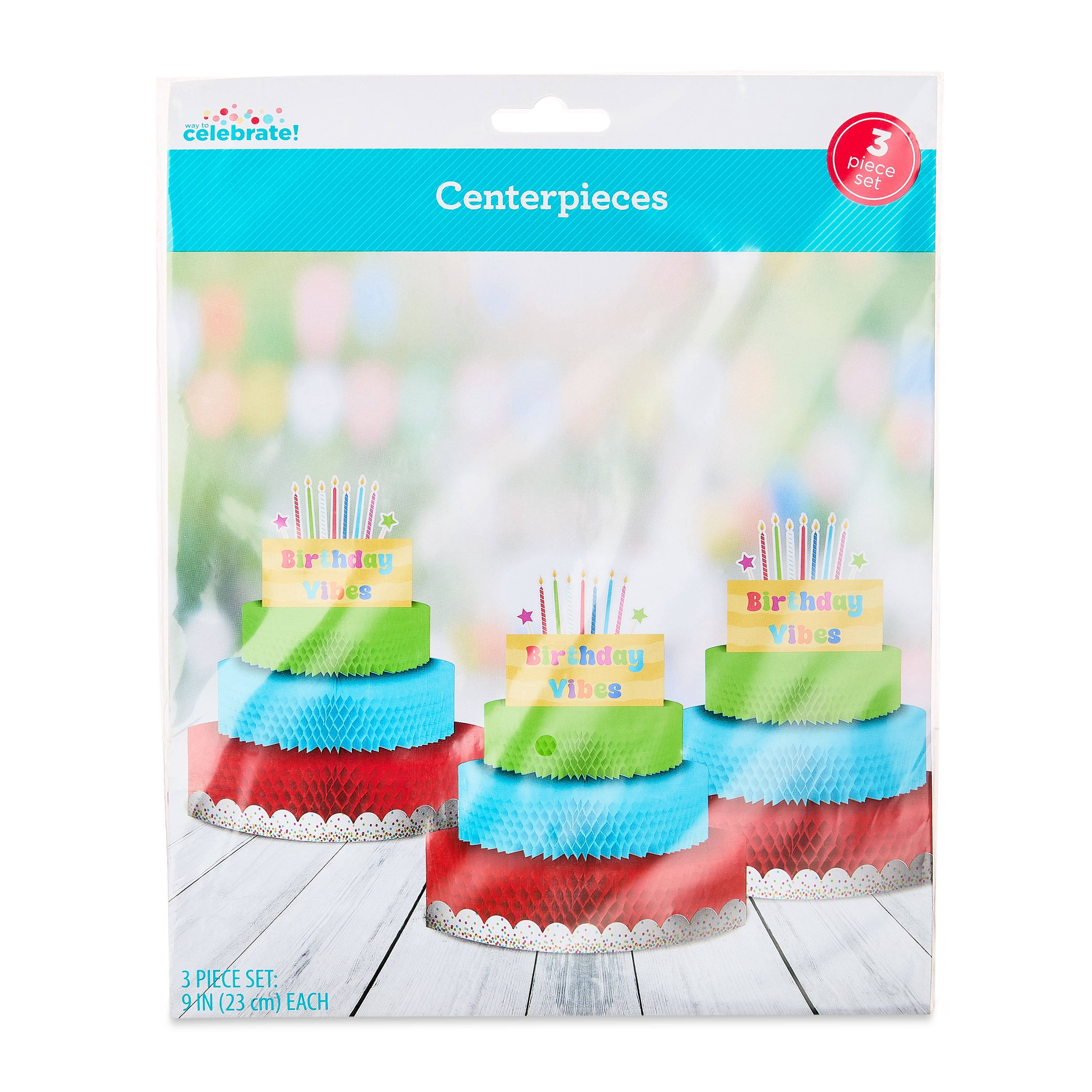 Multicolor Birthday Cake Paper Honeycomb Table Centerpiece Decorations, 3 Count, by Way To Celebrate