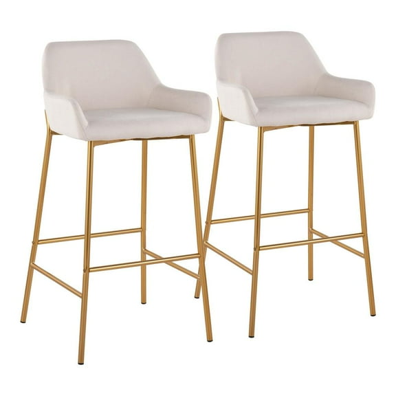 LumiSource Gold Metal, Cream Fabric Daniella Fixed-Height Bar Stool - Set of 2