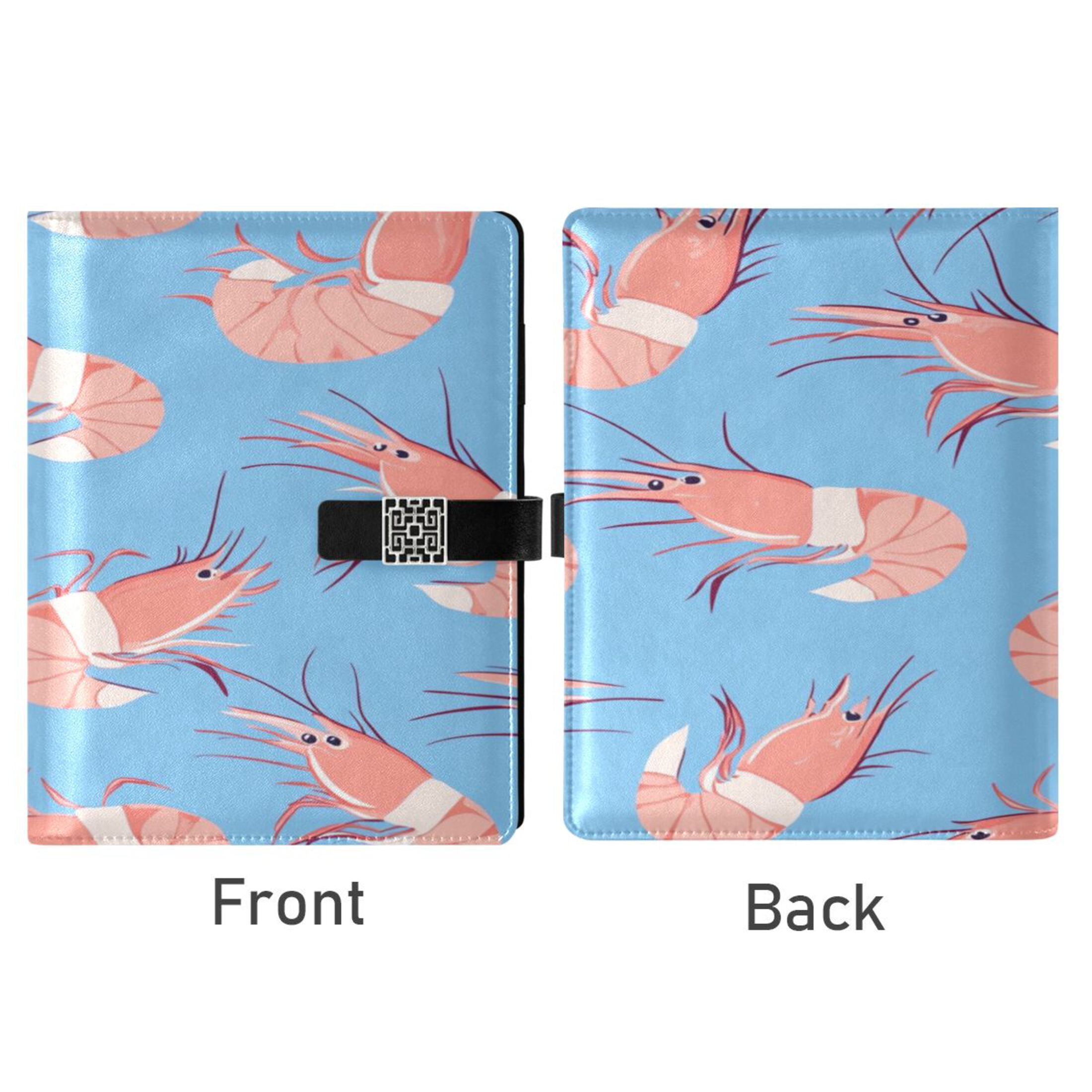 9.2x6.7 inch Leather Notebook 100 Sheets, Multi-Pocket Design & Pen Loop Cartoon Shrimps Pattern Refillable Journal Organizer