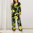 thumbnail image 3 of Junzan Lemon Fruits Flowers Leaves Print Womens Pajama Sets,Long Sleeve Button Down For Women Pjs 2 Piece, 3 of 9
