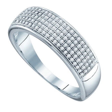 10K White Gold 0.33CT Shiny Micro-Pave Round Cut Diamond Mens Fashion Band Ring