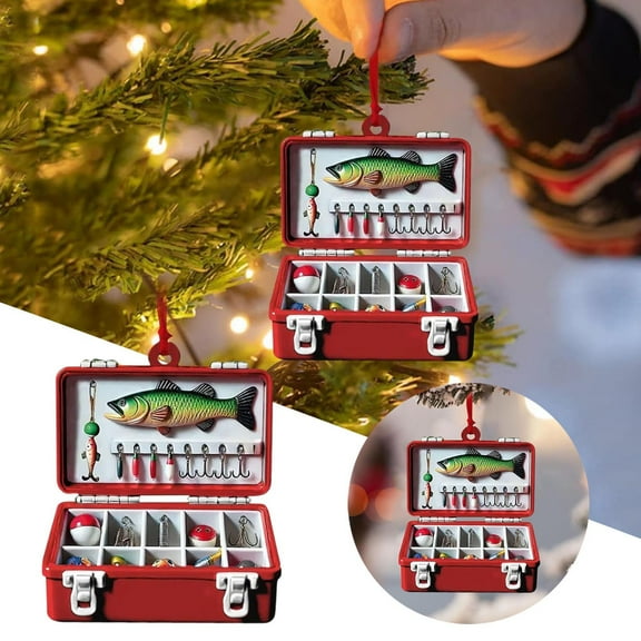 Fishing Tackle Box Ornament Angler Fishing Gear Decoration Fisherman Acrylic 2D Ornaments Christmas Tree Decor Christmas Gifts for Dad Fisherman Fishing Lover