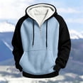 thumbnail image 4 of Zvmxot Mens Thick Fleece Lined Hoodies Colorblock Quarter Zip Textured Drawstring Pullover Sweatshirts with Pocket Casual Hooded Sweatshirt, 4 of 6