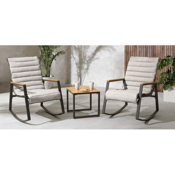 Mainstays 3-Piece Patio Rocking Bistro Set - Tan, Fade-resistant sling fabric