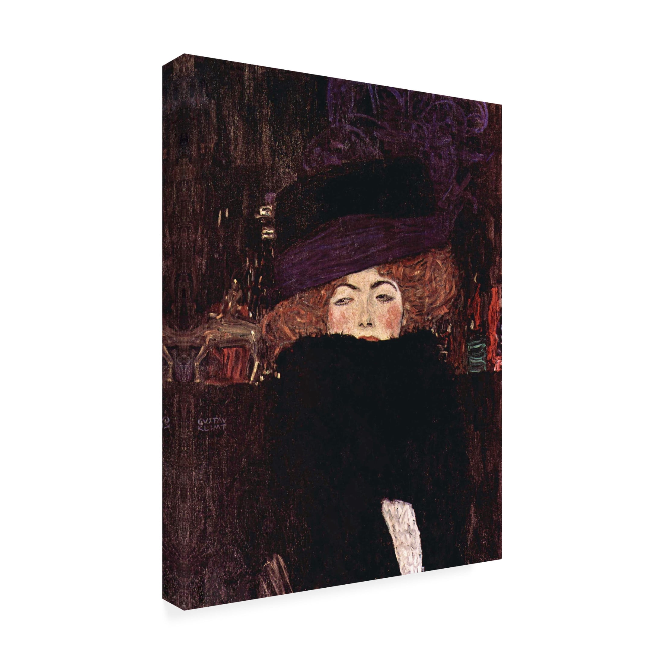 Canvas Wall Art - Pictufy 'Dame Mit Hut Und Federboa 1909' Wall Art for Living Room, Bedroom, or Office D?cor by Trademark Fine Art - 35 x 47 Inches