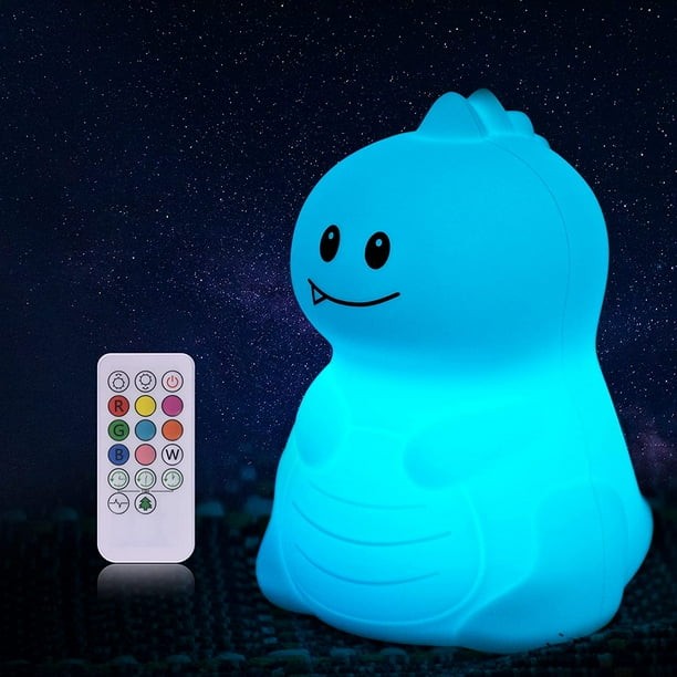 Luz nocturna de dinosaurio para niños, portátil, cambia de color, batería recargable, silicona, kawaii, linda lámpara de guardería para bebés, niños pequeños, adolescentes, regalo de cumpleaños, dormi