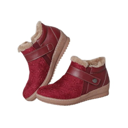 

Crocowalk Womens Lightweight Plush Lining Winter Shoes Cold Weather Slip On Snow Boots Breathable Round Toe Red 9