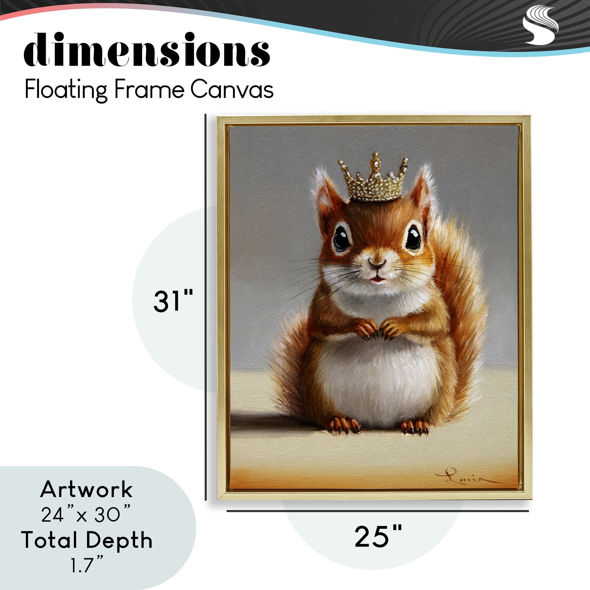 Fancy Crowned Squirrel Gold Framed Floater Canvas Wall Art, design by Lucia Heffernan