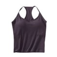 thumbnail image 2 of Fanxing Built in Bra Tank Tops for Women Spaghetti Strap Workout Shelf Bra Camisole Tops Racerback Padded Solid Sports Under Clothes Gray,L, 2 of 7
