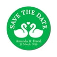 thumbnail image 1 of Darling Souvenir Round 45 Pcs Loving Swans Save The Date Stickers Personalized Bride Groom Names And Date Envelope Seals - Green, 1 of 4