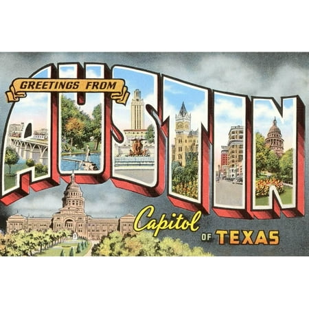 - Greetings from Austin, Capitol of Texas Travel Advertisement Postcard Print Wall Art